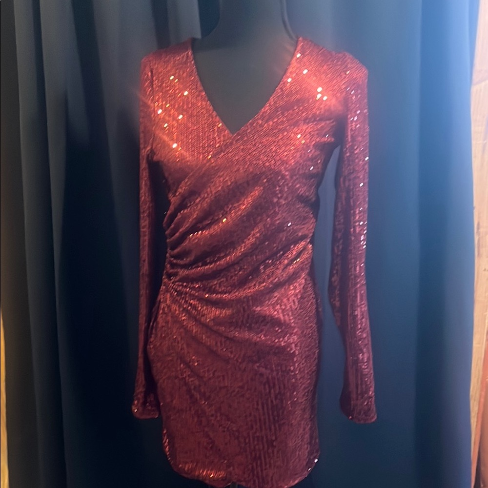 Red Long Sleeve V-Neck Bodycon Dress